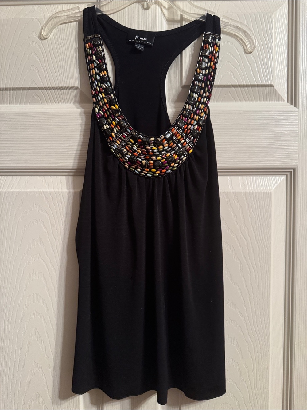 B. Smart Black Racerback Tank with Multicolor Beaded Neckline